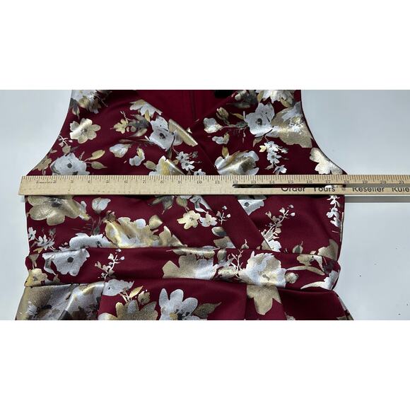 Enfocus Studio Dress Size 14 Burgundy Gold Silver Metallic Fit Flare VNeck Y2K - Picture 7 of 8